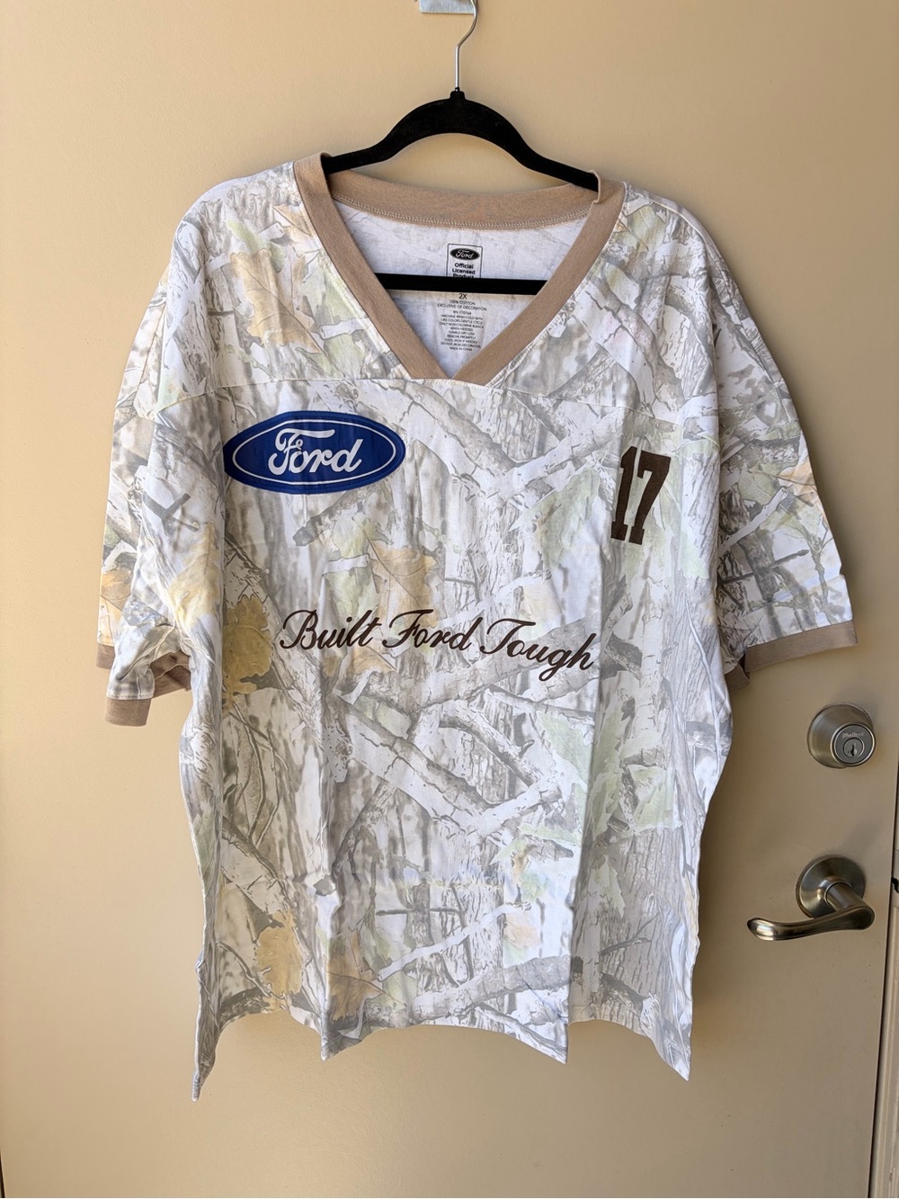 Ford White and Tan V-Neck Short Sleeve Shirt